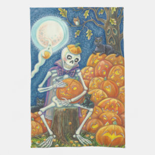 SKELETON, CHATS NOIRS PORTANT DES SERVIETTES DE CU