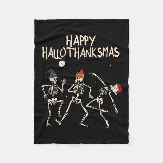 Skeleton Christmas Halloween Thanksgiving Fun Fleece Deken (Voorkant)