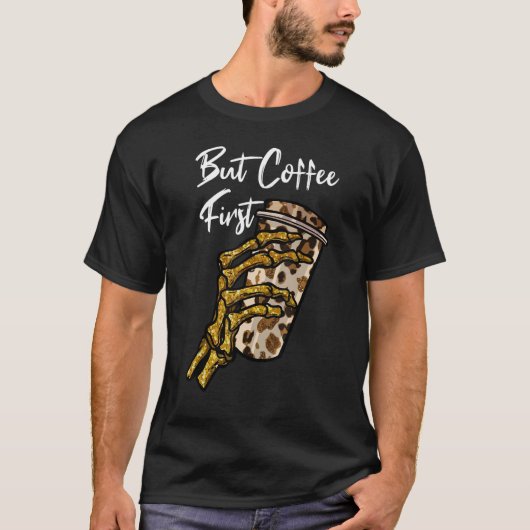 Skeleton Coffee Halloween Pumpkin Latte Drink Pump T-shirt (Voorkant)
