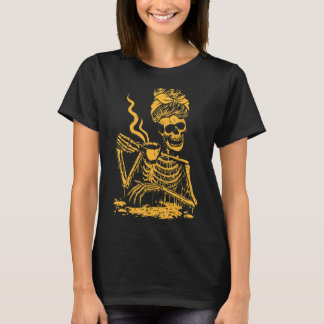 Skeleton Coffee Messy Bun Coffee T-shirt