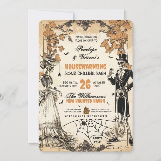 Skeleton Couple Haunted Housewarming Party Kaart (Voorkant)