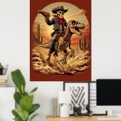 Skeleton Cowboy équitation Dinosaure Poster - Sci- (Bureau à domicile)