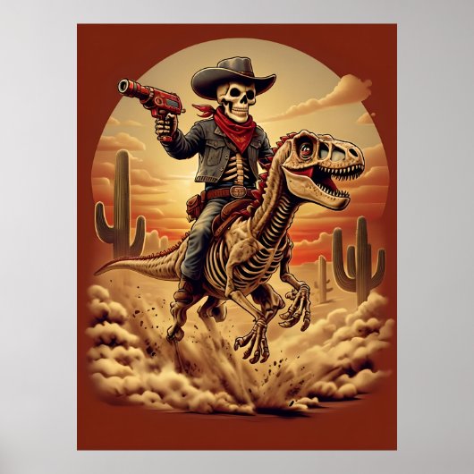 Skeleton Cowboy équitation Dinosaure Poster - Sci- (Devant)