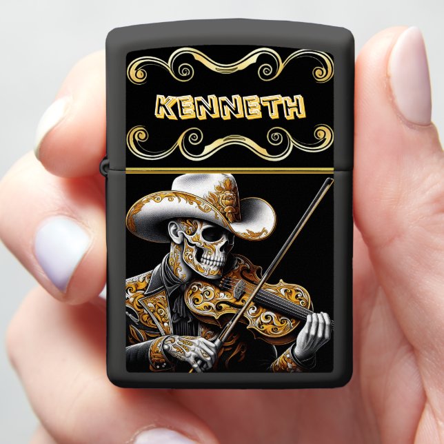 Skeleton Cowboy speelt viool (In Hand)