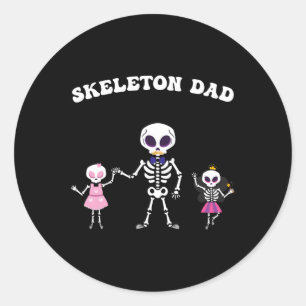 Skeleton Dad Halloween Kostuum Funny Skull Ronde Sticker