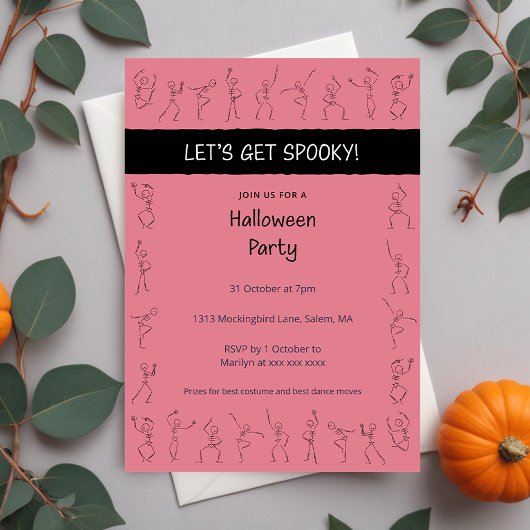 Skeleton Dance Halloween invitation de fête - rose