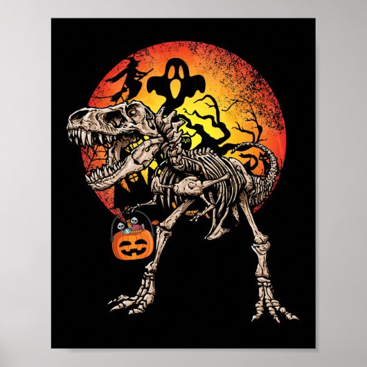 Skeleton Dinosaur T rex Pumpkin Halloween Costume Poster (Voorkant)