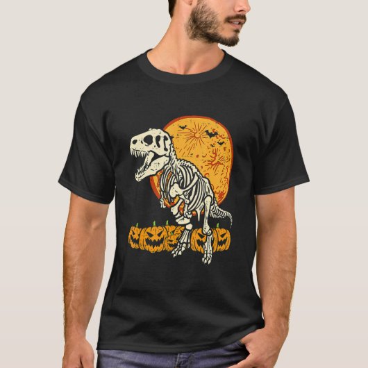 Skeleton Dinosaur Trex Dino Pumpkins Moon Boys Hal T-shirt (Voorkant)