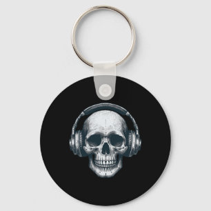 Skeleton DJ Hoofdtelefoon Spooky Skull Musician Ha Sleutelhanger