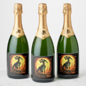 Skeleton Dog Halloween Art Sparkling Wijnetiket (Flessen)