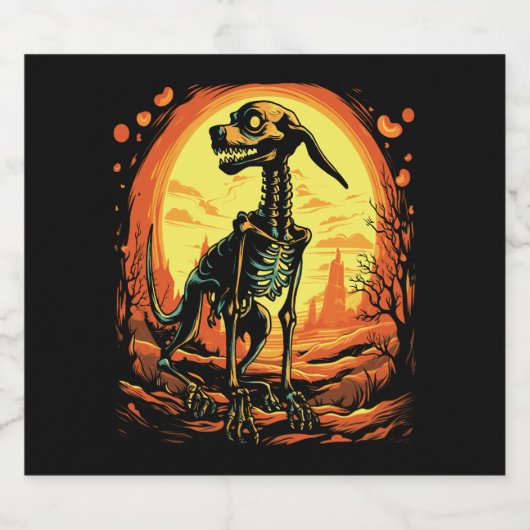 Skeleton Dog Halloween Art Sparkling Wijnetiket (Enkel label)
