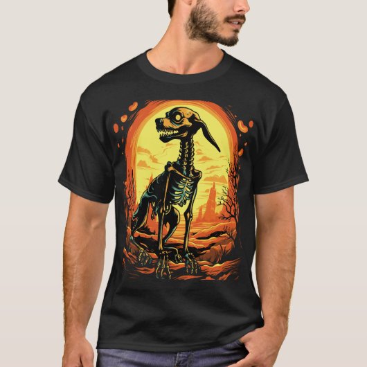 Skeleton Dog Halloween Art T-shirt (Voorkant)