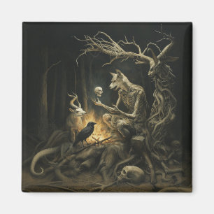 Skeleton Dog Moon Occult Dark Witchy AI Art Magneet