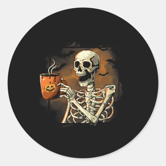 Skeleton Drink koffie Funny Skull Halloween Cos Ronde Sticker (Voorkant)