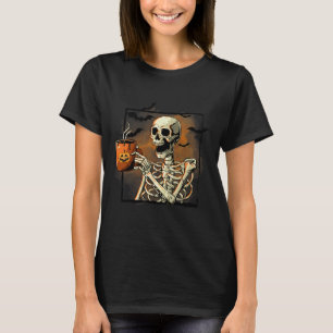 Skeleton Drink koffie Funny Skull Halloween Cos T-shirt