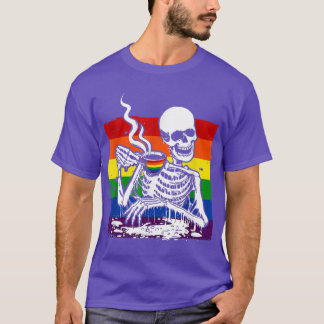 Skeleton Drink Koffie LGBTQ Retro Gay Pride Fla T-shirt