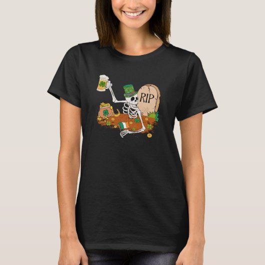Skeleton Drinking Beer St Patricks Day Leprechaun  T-shirt (Voorkant)