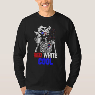 Skeleton Drinking Coffee 4th of July Cool Red And  T-shirt