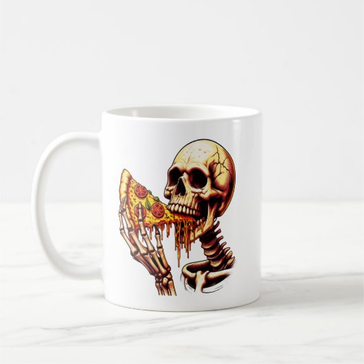 Skeleton Eating Pizza Koffiemok (Links)