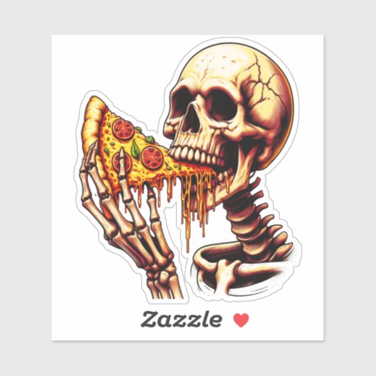 Skeleton Eating Pizza Sticker (Vel)