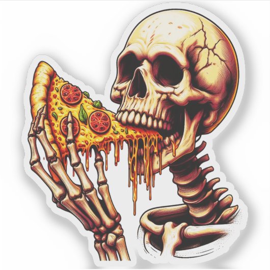 Skeleton Eating Pizza Sticker (Voorkant)