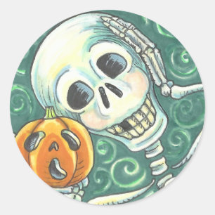 SKELETON ET STICKERS JACK-O'-LANTERN, FEUILLE rond