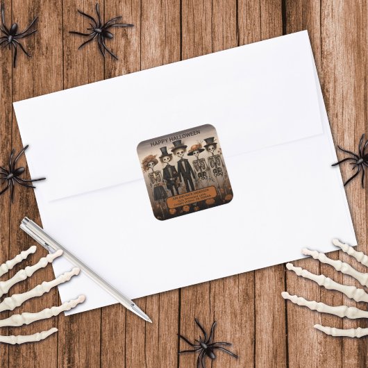 Skeleton familie Happy Halloween adreslabel Vierkante Sticker