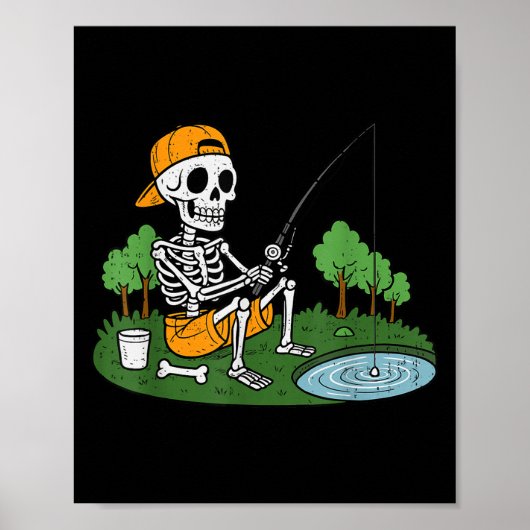 Skeleton Fishing Halloween Soky Fisherman Fish Men Poster (Voorkant)