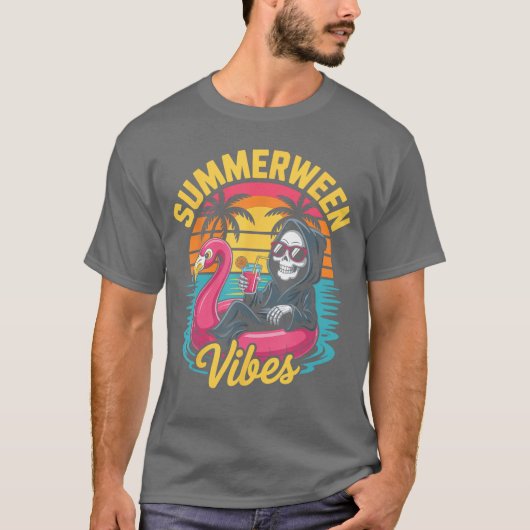 Skeleton Flamingo Spooky Summer Party Beach Summer T-shirt (Voorkant)
