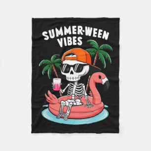 Skeleton Flamingo Zomer Vibes Halloween Boys Fleece Deken