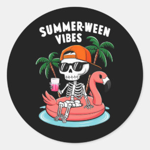 Skeleton Flamingo Zomer Vibes Halloween Boys Ronde Sticker