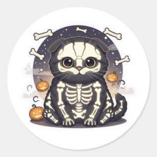 Skeleton Fold - Schattigee Schotse vouw skelet kat Ronde Sticker