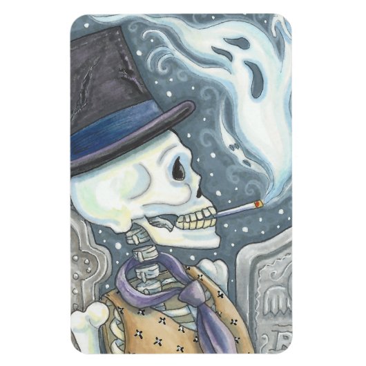 SKELETON FUMEUR, Rectangle DE MAGNET DE CEMETIÈRE (Vertical)