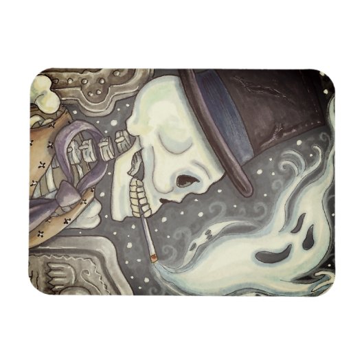 SKELETON FUMEUR, Rectangle DE MAGNET DE CEMETIÈRE (Horizontal)