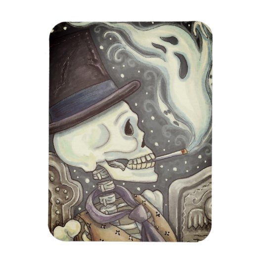 SKELETON FUMEUR, Rectangle DE MAGNET DE CEMETIÈRE (Vertical)