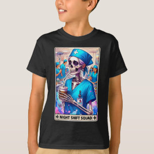 Skeleton Funny Tarot Kaart Night Shift Squad Hallo T-shirt