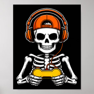 Skeleton Gamer Grappige Halloween Gaming Controlle Poster