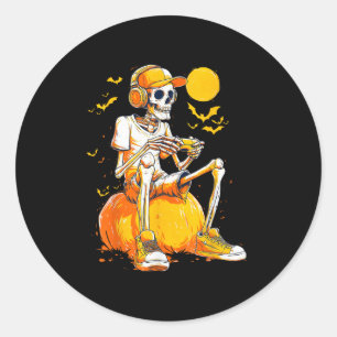 Skeleton Gamer Grappige Video Gaming Halloween Jon Ronde Sticker
