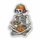Skeleton Gamer Hoofdtelefoon Grappig Halloween Gam Sticker (Voorkant)