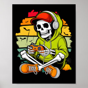 Skeleton Gamer Lui Halloween Kostuum Cool Video-g Poster
