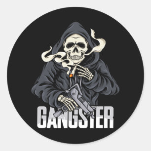 Skeleton Gangster Ronde Sticker