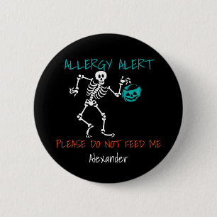 Skeleton Gepersonaliseerde Halloween Food Allergy  Ronde Button 5,7 Cm