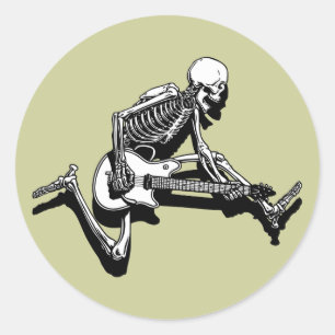 Skeleton gitarist ronde sticker