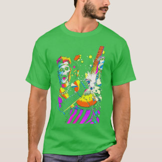 Skeleton Gitarist Zwart Licht Poster T-shirt