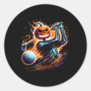 Skeleton Golfen Halloween Pumpkin Golfer Ronde Sticker