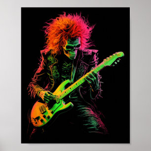 Skeleton Graphic T-shirt spelen Guitar Rock Band H Poster
