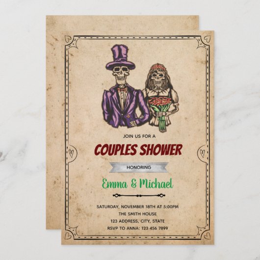 Skeleton halloween bruiloft brudale uitnodiging (Voorkant / Achterkant)