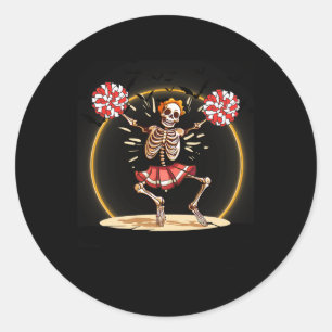 Skeleton Halloween Cheer Skeleton Cheerleader Ronde Sticker