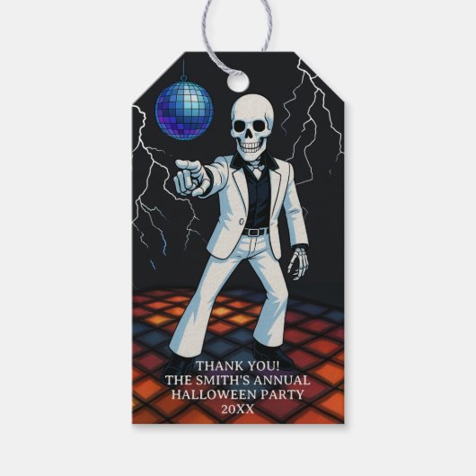 Skeleton Halloween Disco Party Bedankt Cadeaulabel (Voorkant)