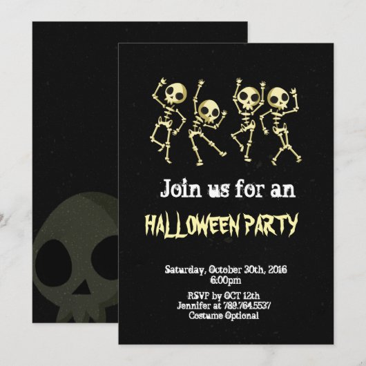 Skeleton Halloween feest Kaart (Voorkant / Achterkant)